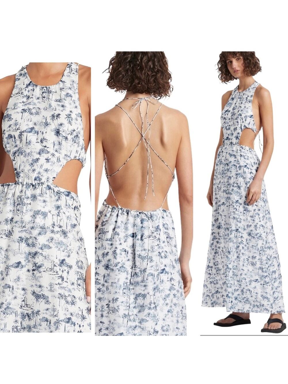 Sir The Label Dimitri Open Back Maxi Dress Cutouts Silk Cotton Resort Beach US 6